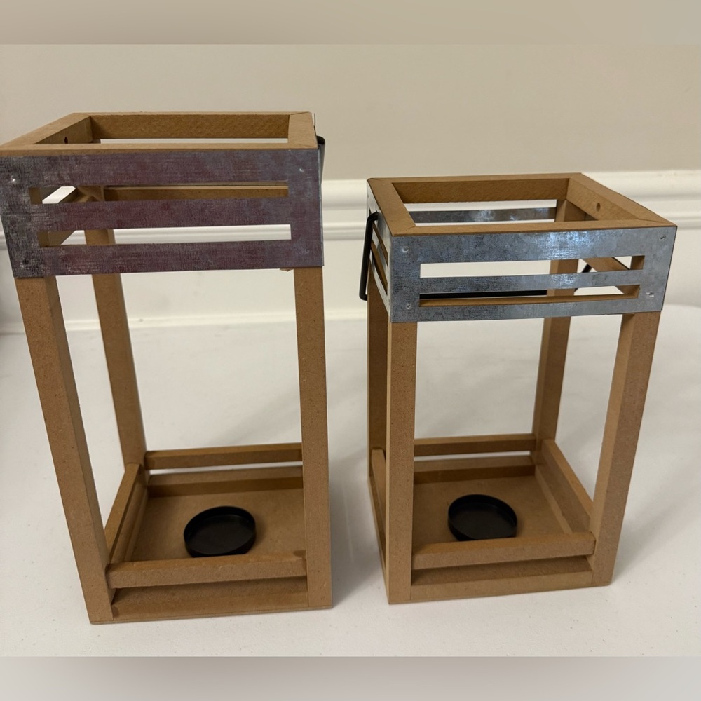 Modern Tan and Silver Candle Holders